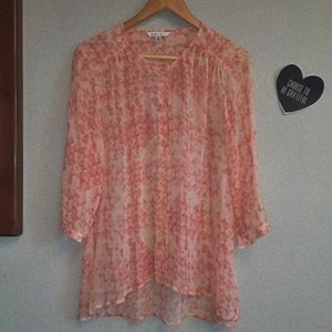 CAbi Silk Semi- Sheer Coral Blouse, Size S